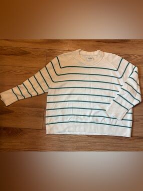 Abercrombie & Fitch Madeline Cream Crewneck Sweater with Green Stripes